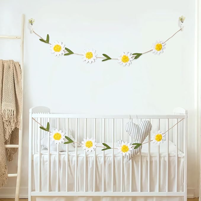 Daisy Paper Garland Boho Daisy Flower Banner Spring Hanging Garland Floral Party Banner Paper Flower Strings for 1st Birthday Baby Shower Nursery Party Supplies