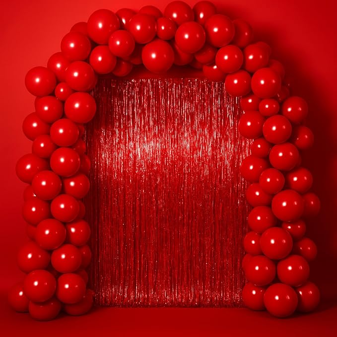 3.3 x 6.6 ft Foil Fringe Backdrop Curtains, Tinsel Streamers Party Decorations, Fringe Backdrop for Birthday, Baby Shower, Gender Reveal, Graduation (6, Red)