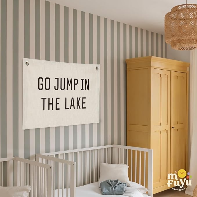 Lake House Decor Canvas Banner,Lake House Gifts for Lake Lovers,Go Jump in The Lake Banner - Surf Decor Wall Hanging Banner Flag for Cabin Bedroom Porch Home 30x20 Inch