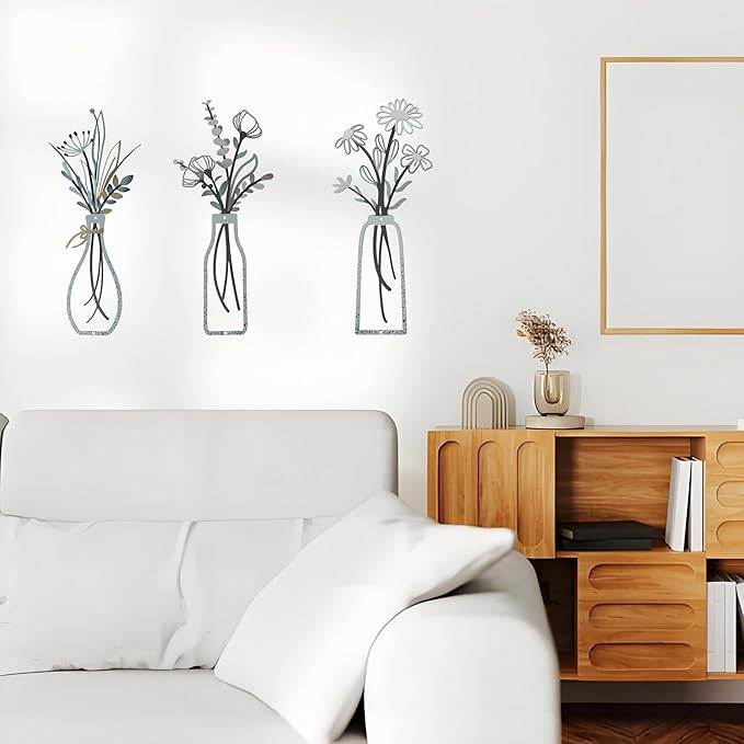 Nonforgetta Rustic Farmhouse Metal Flower Wall Art – Set of 3 Floral Decorations for Living Room, Bedroom, or Bathroom – Minimalist & Elegant Wall Décor Gift