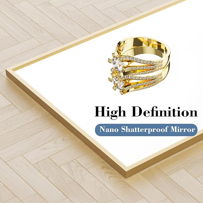 DUMOS Full Length Mirror with Stand 15"x56" Floor Standing Aluminum Frame for Bedroom Body Hanging Leaning Modern Simple Home Decor Shatter-proorf Nano Glass Wall Living Room Cloakroom, Gold