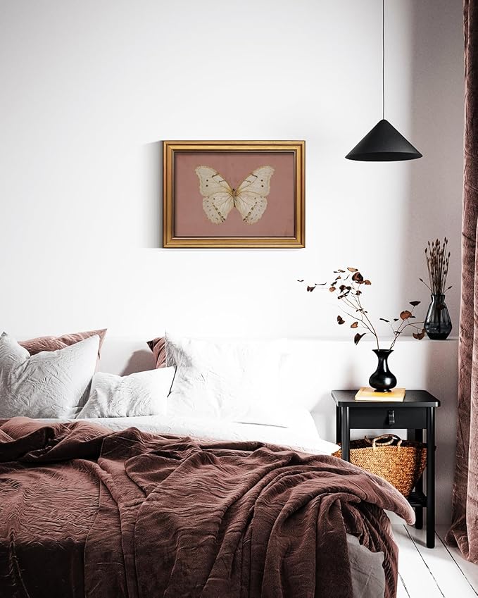 InSimSea Gold Framed Canvas Prints Wall Art, Vintage Bathroom Decor, Classical Moody White Butterfly Paintings Farmhouse Wall Decor Aesthetic, Retro Pictures for Bedroom Living Room Shelf, 12x16inch