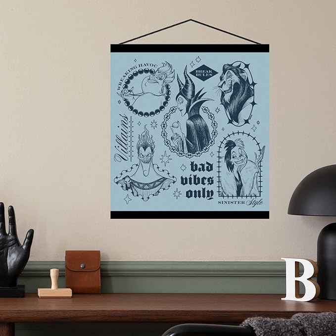 Open Road Brands Disney Villains Bad Vibes Only Hanging Canvas Banner - Fun Villain Wall Decor for Movie Room or Bedroom