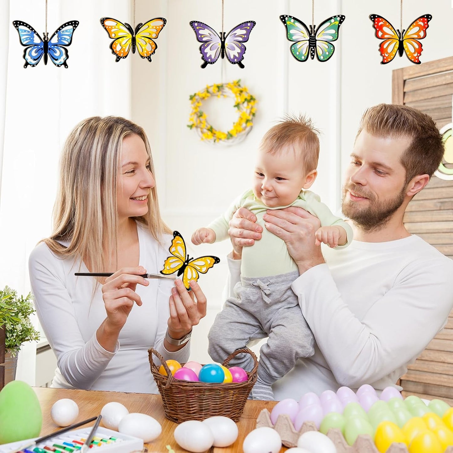 36PCS Wooden Hollow Butterfly Ornaments to Paint, 6 Styles DIY Blank Unfinished Wood Cutouts Ornament for Crafts Hanging Decorations Summer