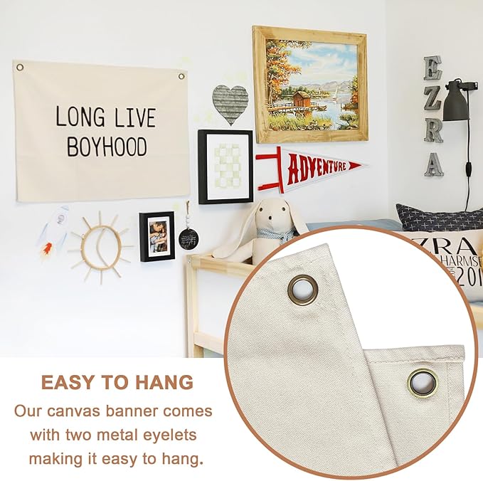 Canvas Banner Hanging Flag Banner for Nursery and Playroom Wall Décor for Kids Trendy Room Décor for Boys and Girls (Long live boyhood)