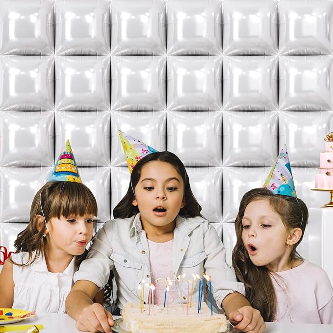 NISOCY 25PCS White Square Foil Balloons Wall Backdrop Double Sided White Balloons Tunnel Arch Kit for Birthday Wedding Baby Shower Party Decoration