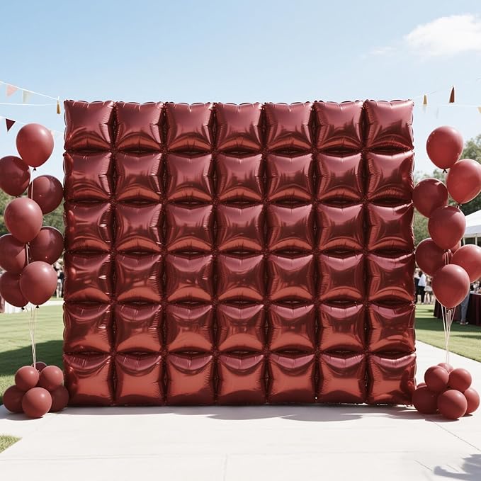 NISOCY 25PCS Maroon Square Foil Balloons Wall Backdrop Double Sided Brown Red Balloon Arch Kit for Birthday Wedding Valentine Engagement Anniversary Candlelight Dinner Party Decoration