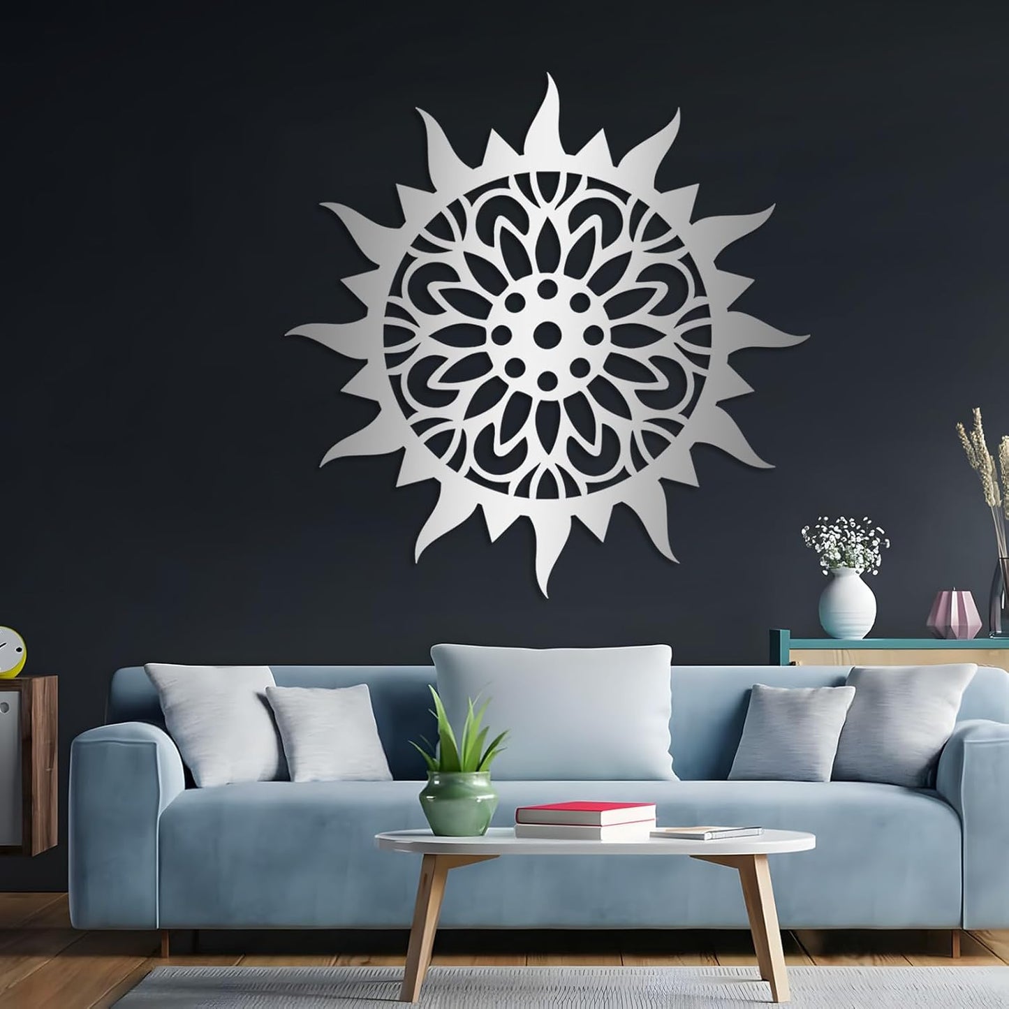 Sunburst Metal Wall Decor, Metal Sun Wall Decor, Metal Sun Flower Wall Art, Outdoor Metal Sun Wall Art, Sun Burst Wall Decor, Home Decor, Patio Decor, Wall Art for Living Room, Bedroom (Black, 35"x35"|90x90cm)