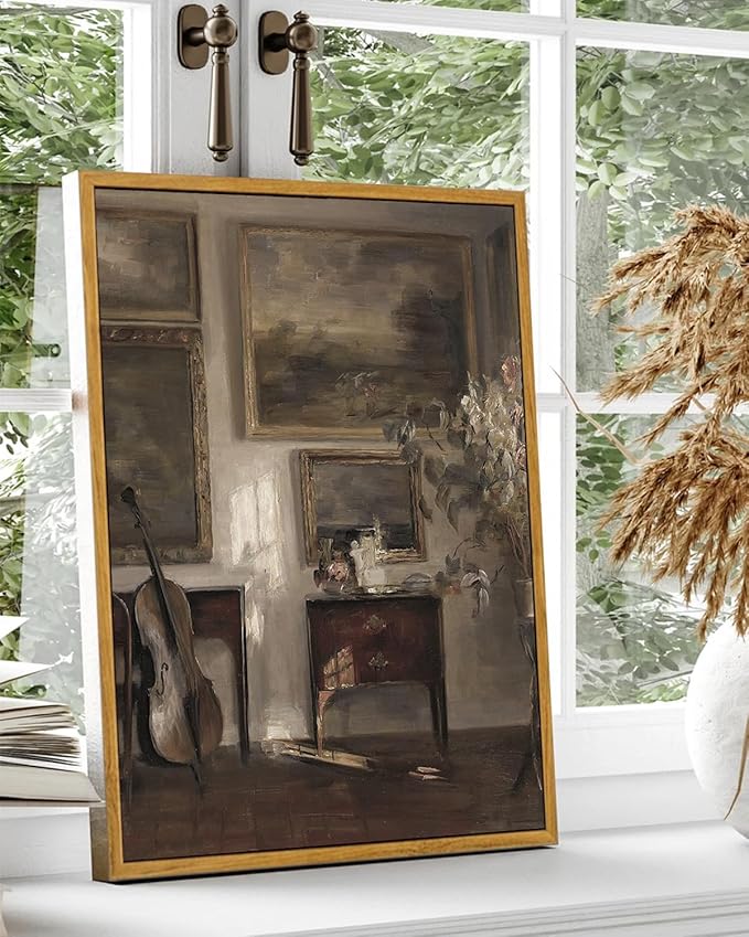 KBKBART Vintage Framed Wall Art , Farmhouse Decor Moody Still Life Canvas Oil Painting Vintage Dark Bathroom Art Prints, Neutral Antique Art Wall Decor for Bedroom, Living Room, Gallery, Gifts for Friends or Family (12"x16")