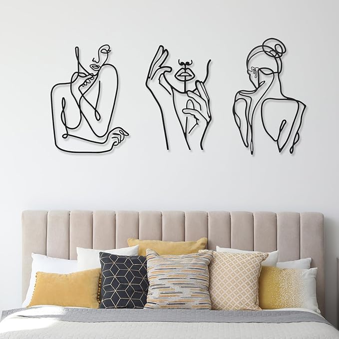 Photect 3 Pcs Metal Wall Art Decor Minimalist Abstract Woman Wall Art Metal Modern Line Drawing Decor Female Single Line Home Hanging for Bedroom Bathroom Living Room Christmas Housewarming(Cute)
