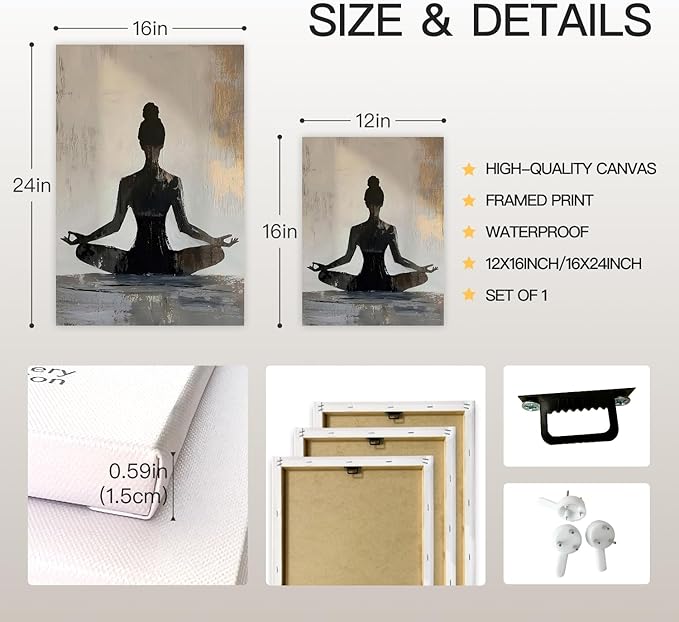 GELDSTEI Framed Zen Wall Art, Modern Yoga Girl Canvas Painting, Tranquil Meditation Wall Decor, Spiritual Aesthetic Picture, Calming Mindfulness Poster Prints for Living Room Spa Yoga Studio 16x24 Inch