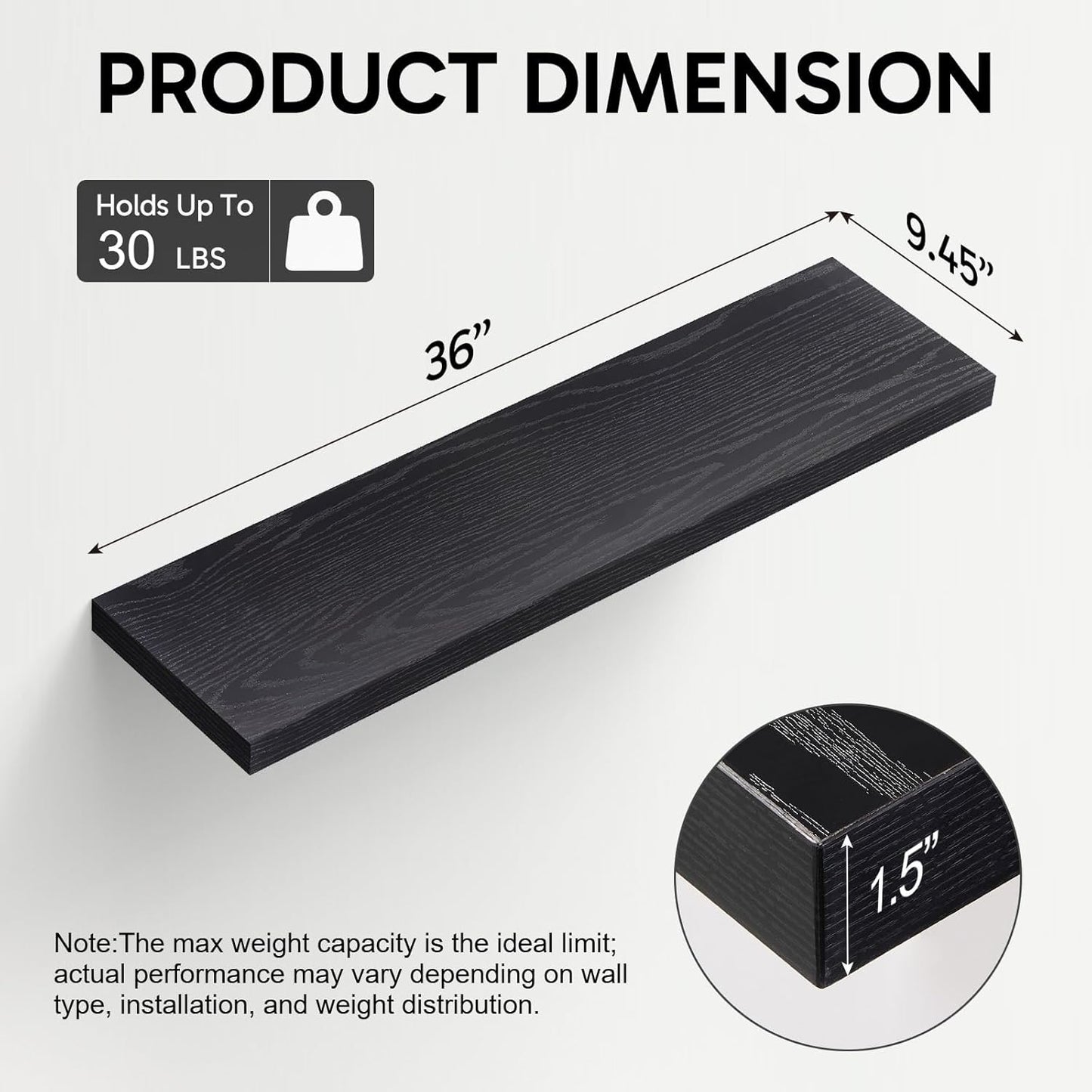 BAYKA Floating Shelves for Wall, 36 inches Long Wall Mounted Rustic Wood Shelves for Bathroom, Bedroom, Living Room, for Books/Storage/Decor with 30lbs Capacity(Black,Set of 3