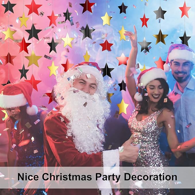 Patelai Glitter Star Garland Banner 2026 Graduation Decor 130 Feet Star Hanging Banner Twinkle Backdrop for Party Birthday Classroom Wedding Supplies(Red, Black, Gold)
