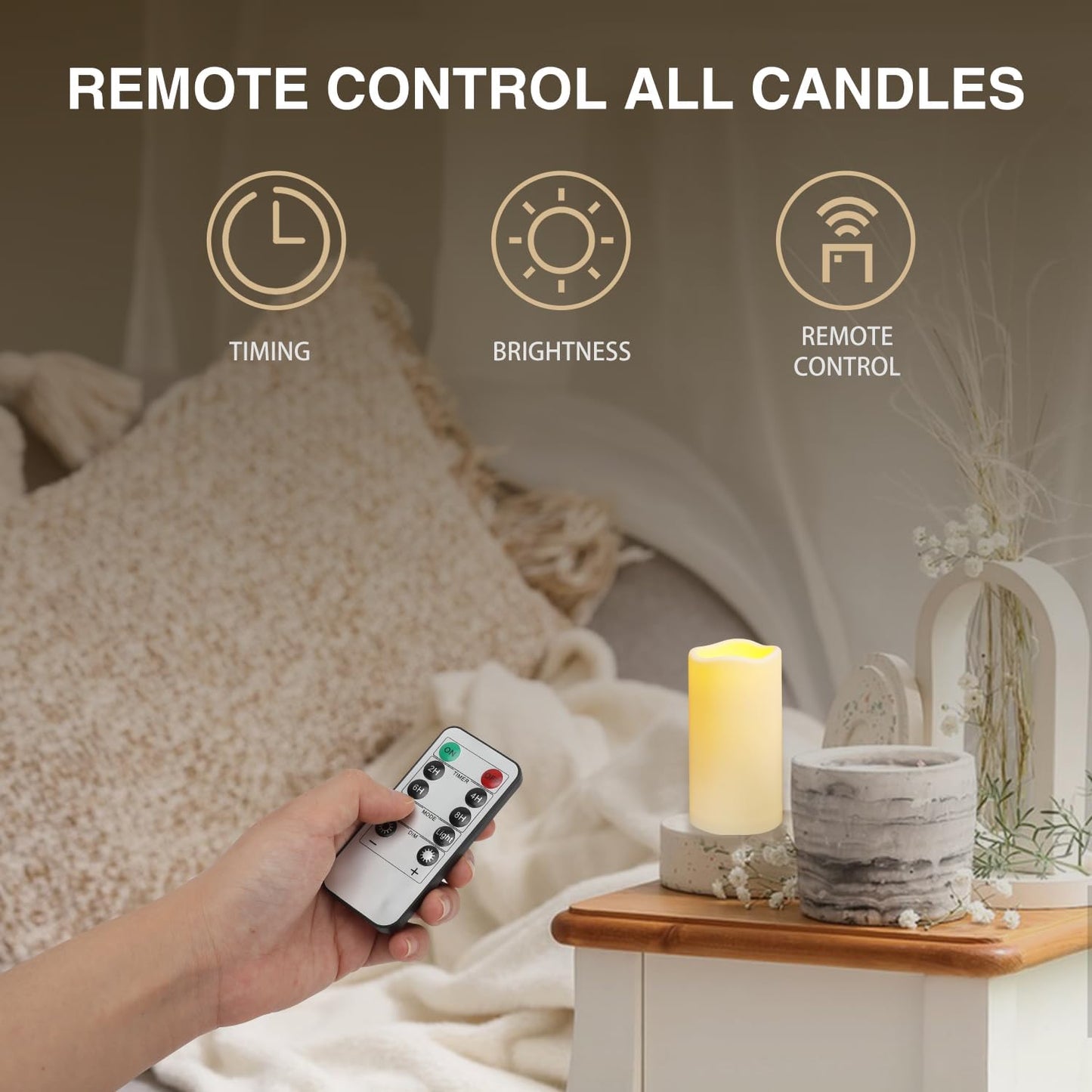 12PACK Outdoor Plastic flameless Candles with Remote Control and Timer, LED Flickering Battery Operated Electric Pillar Candles (D3 xH5.5) for Camping, Weddings, Home Decoration