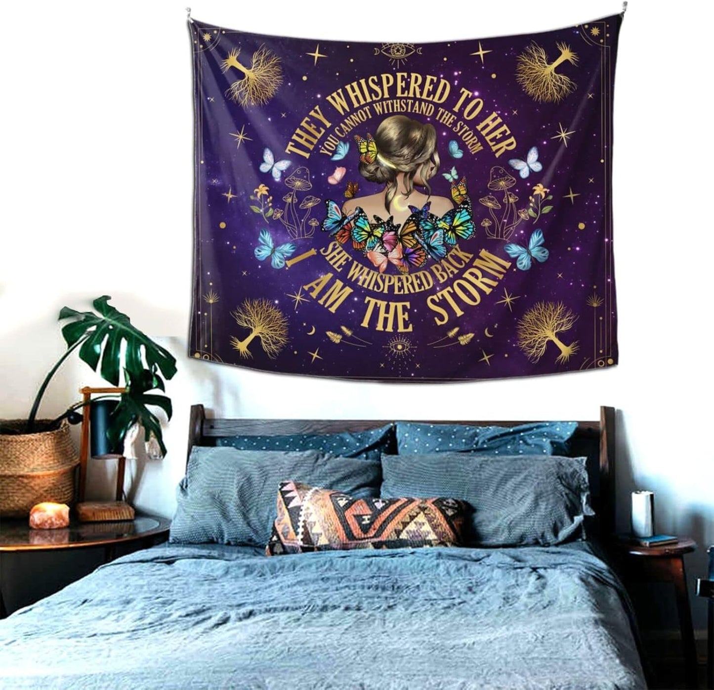 Inspirational Quote Tapestry,They Whispered to Her You Cannot Withstand The Storm Positive Motivational Uplifting Encouragement Gifts Wall Decor for Bedroom,Inspirational Gift for Women Teens Girls