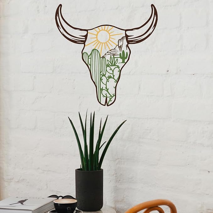 RESACO Cow Skull Metal Wall Art Western Wall Decor Western Bathroom Decorations Southwestern Decor Desert Wall Sculptures for Living Room Bedroom Indoor Outdoor (13in x 13in colorful)