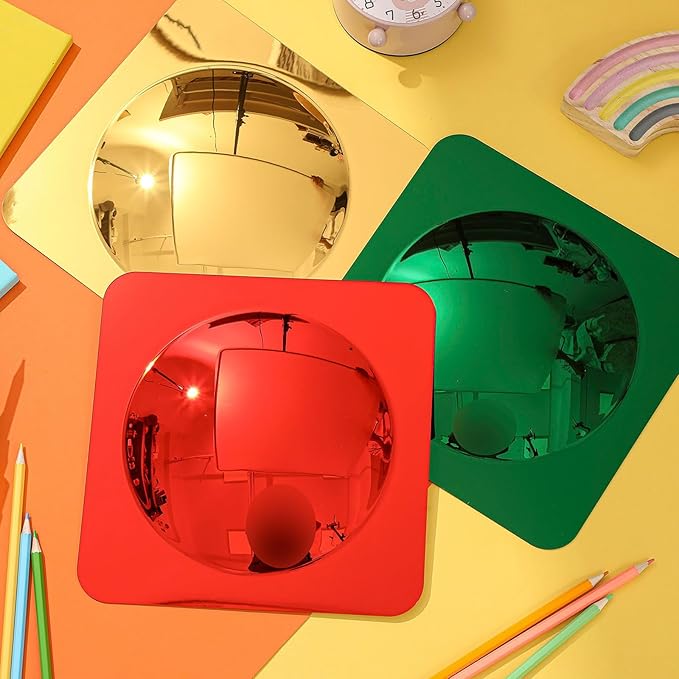 Geiserailie 3 Pcs Sensory Wall Mirror Acrylic Bubble Mirror Toys for Calming Corner Items - Sensory Room Have Visual, Tactile Stimulation (6 x 6 Inch,Red,Yellow,Green)