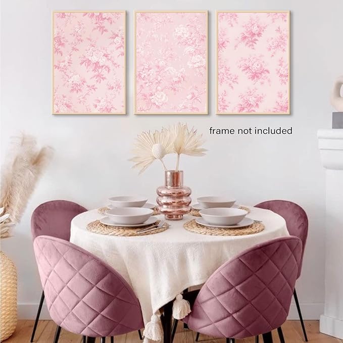 LYPHNX Pink Chinoiserie Flower Poster Wall Art light Pink Love Shack Fancy Canvas Decor Paintings Set of 3 Blush Pink Painting Pictures Home Decor for bedroom Living room Bathroom 12"x16" Unframed