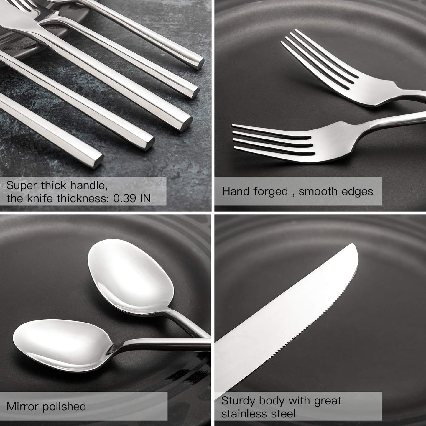 Silverware Set Flatware Set Stainless Steel Cutlery Set 20 Piece with Hexagon Handle Wedding Gift Home Hotel Use Service for 4