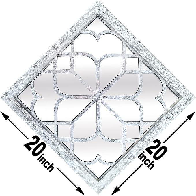 Wocred 2 PCS Square Wall Mirror,Gorgeous Rustic Farmhouse Accent Mirror,Rustic White Color Entry Mirror for Bathroom Renovation,Bedrooms,Living Rooms and More (20”)