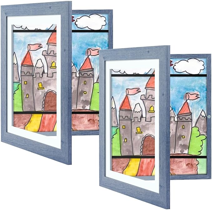 Golden State Art, 10x12.5 Kids Art Frames, Front-Opening Picture Frame Great for Kids Drawings, Artworks, Children Art Projects, Schoolwork, Home or Office (Navy Blue Set of 2)