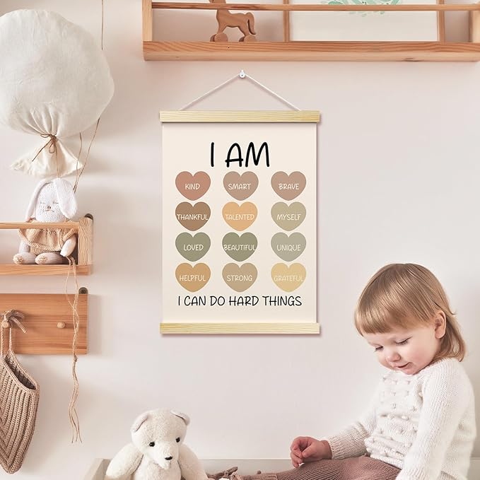 I Can Do Hard Things Posters Hanger Frame for Therapy Office Mental Health Hanging Poster for Classroom Homeschool Decor Wall Art Decor for Bedroom Nursery Canvas Wall Art Print 16x12 Inches - YY051