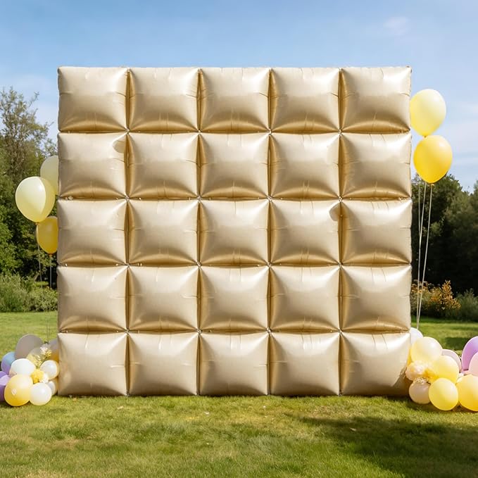 NISOCY 25PCS Beige Square Foil Balloons Wall Backdrop Double Sided Sand White Balloon Arch Kit for Birthday Baby Bridal Shower Wedding Engagement Gender Reveal Party Decoration