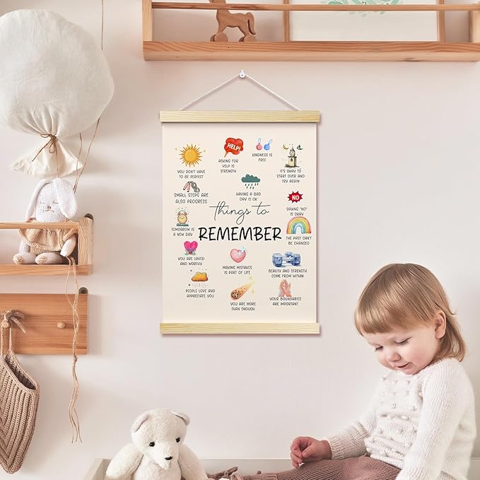 Thing to Remember Posters Hanger Frame for Therapy Office Mental Health Hanging Poster for Nursery Classroom Decor Wall Art Decor for Homeschool Bedroom Canvas Wall Art Print 16x12 Inches - YY056