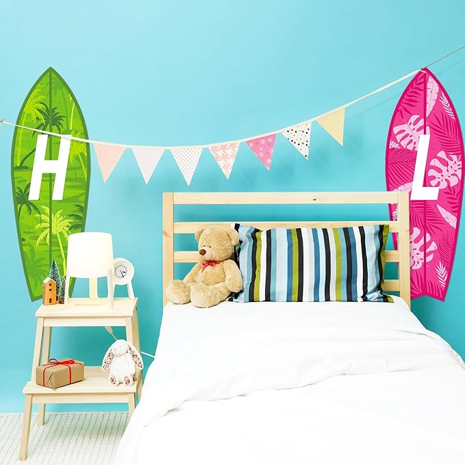5 Pcs 28" Tall Summer Aloha Surfboard Cut Outs Accents Set Paper Beach Signs Cutouts Wall Decor for Hawaii Tropical Pool Surf Party Bulletin Board Decorations