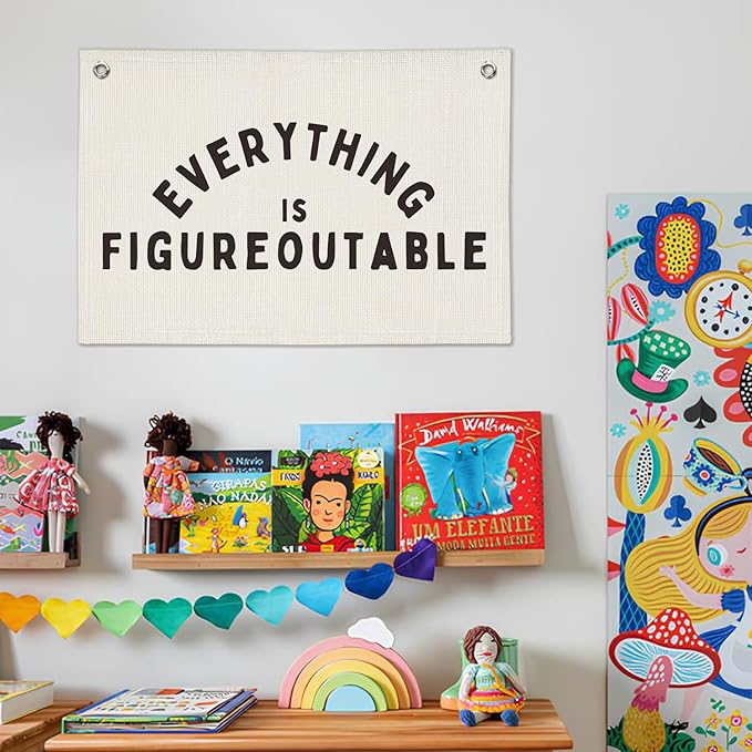 Everything is Figureoutable Inspirational Wall Decor, Office Motivational Wall Decor, Classroom Linen Canvas Banner Hanging Flag, 20x30 Inch