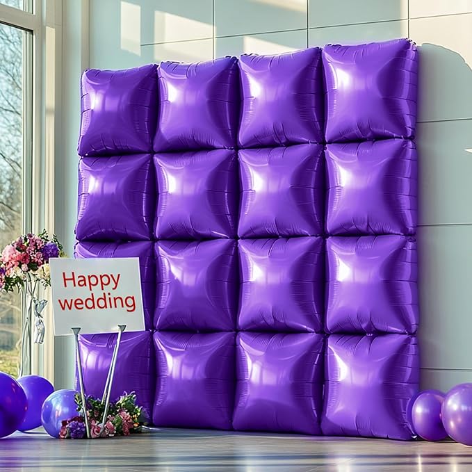 NISOCY 25PCS Purple Square Foil Balloons Wall Backdrop Double Sided Purple Balloons Tunnel Arch Kit for Baby Shower Birthday Wedding Party Decoration