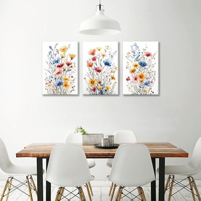 okudolit Colorful Wildflower Framed Canvas Wall Art Set Of 3 Flowers Pictures Prints Flowers Printing Floral Watercolors Flower wall Decor Living Room Bedroom Dinning Room Farmhouse Office-12x16in