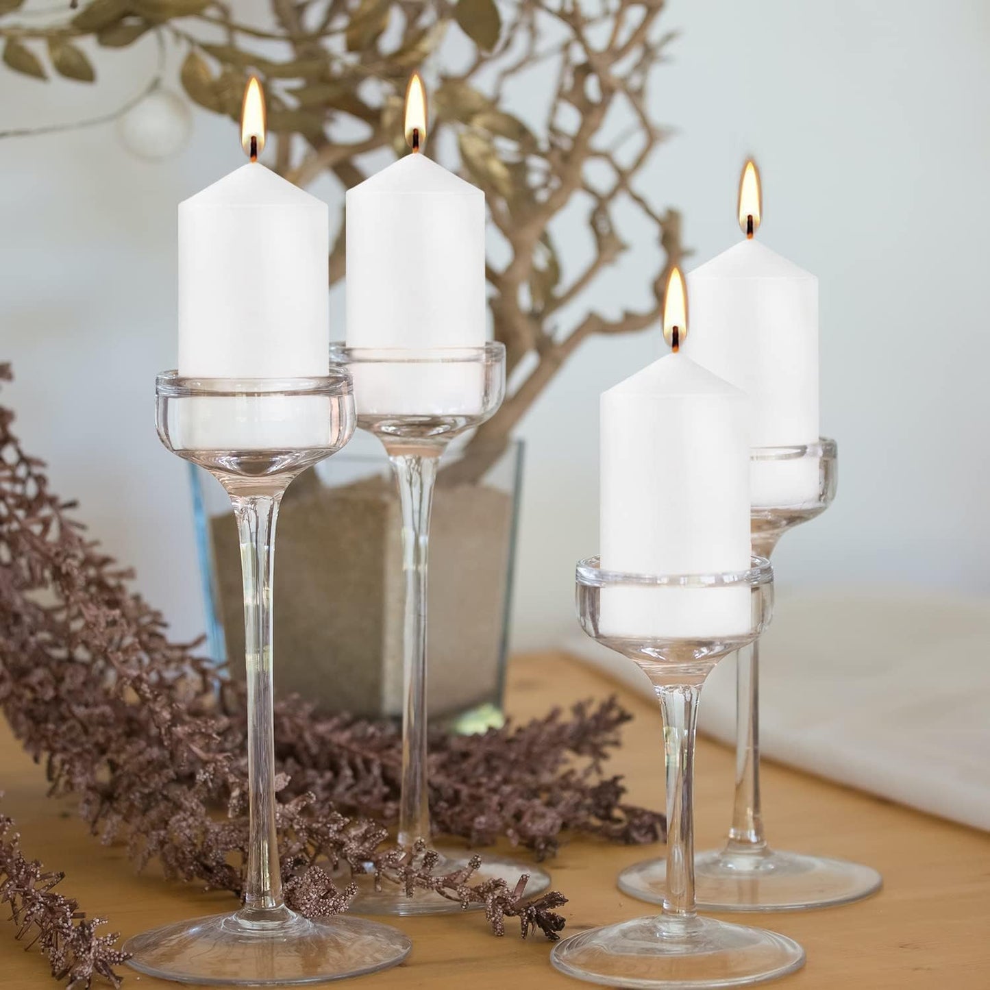20 Pcs Bulk Long Burning Wax Pillar Candles 2" x 4" Dripless Unscented Smokeless for Wedding Party Spa Lantern Fireplace Home(White)