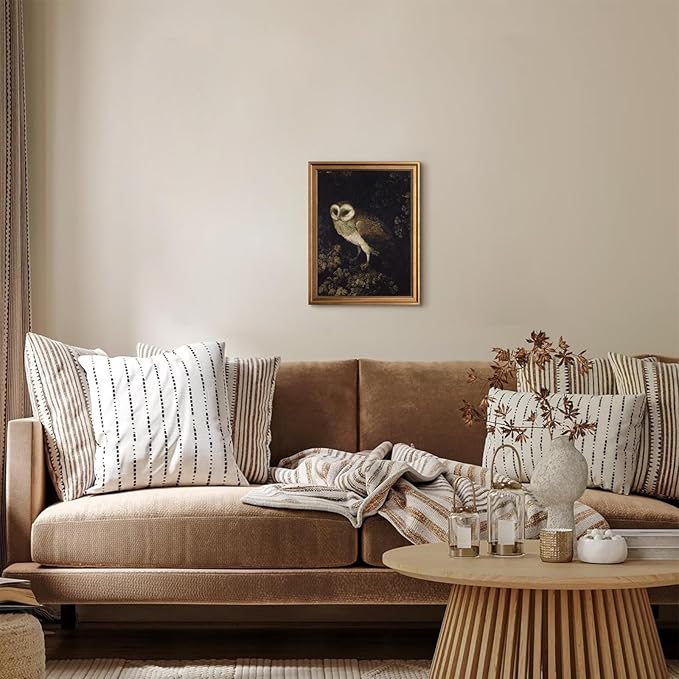 Aroutde Vintage Owl Painting Gold Framed Wall Art for Living Room, Dark Forest Animal Print Home Decor, Moody Wildlife Bird Artwork for Bedroom Apartment Decoration (16L''x12W'')
