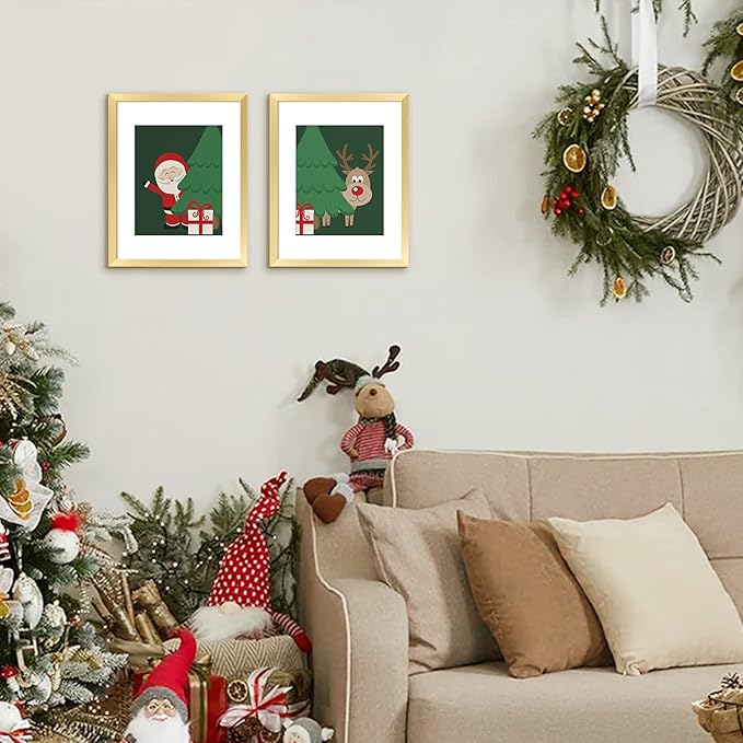 upsimples 11x14 Picture Frame Set of 5, Display Pictures 8x10 with Mat or 11x14 Without Mat, Wall Gallery Photo Frames, Gold