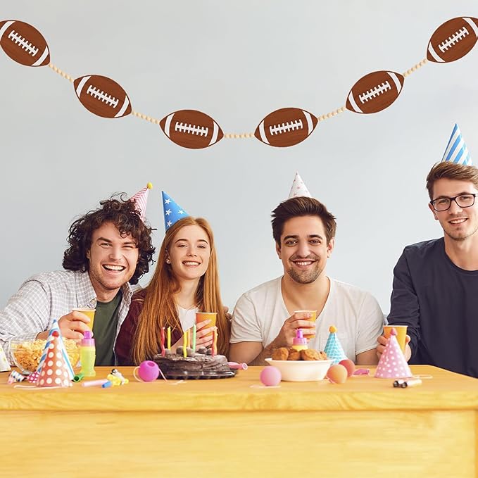 Football Wood Bead Garland Kit Football Garland Banner Decorations Sports Game Hanging Banner Decor Football Gameday Tailgate Party Supplies for Wall Fireplace Mantle Home Office Party Spring Favors