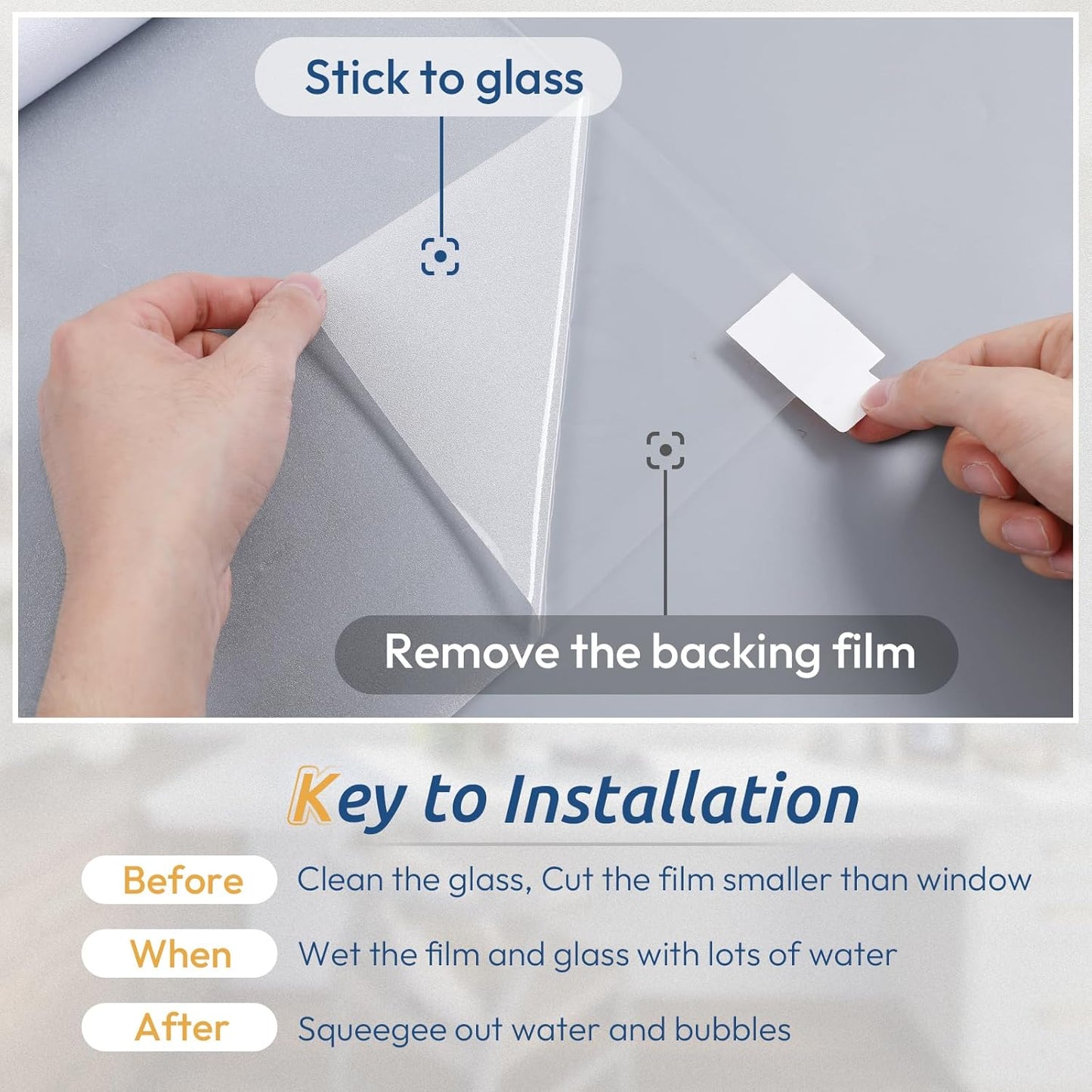 rabbitgoo Window Privacy Film, Frosted Glass Window Clings, Static Cling UV Heat Blocking Door Stickers for Home Bathroom, Removable Indoor Decal Coverings Day and Night, Pure, 17.5 x 157 Inches