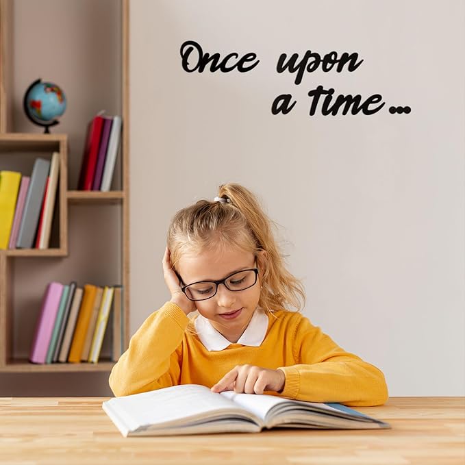 Once Upon a Time Sign Nursery Decor Black Once Upon a Time Wood Sign Wall Decor for Reading Corner Kids Room Family Bookshelf Home Décor Birthday Present DIY Decoration (Black, Medium)