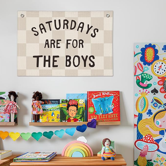 Boys Banner Flags for Bedroom, Linen Canvas Banner Wall Hanging Flag Decor for Boy Room Playroom Dorm