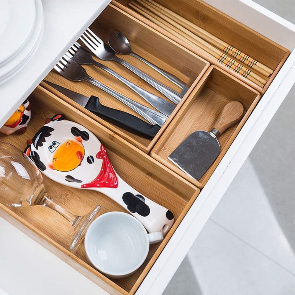 Bamboo Drawer Organizer - Kitchen Utensil Organizer Silverware Tray Cutlery Holder,Office Desk Supplies and Accessories (8.9x3x2.6 inch)
