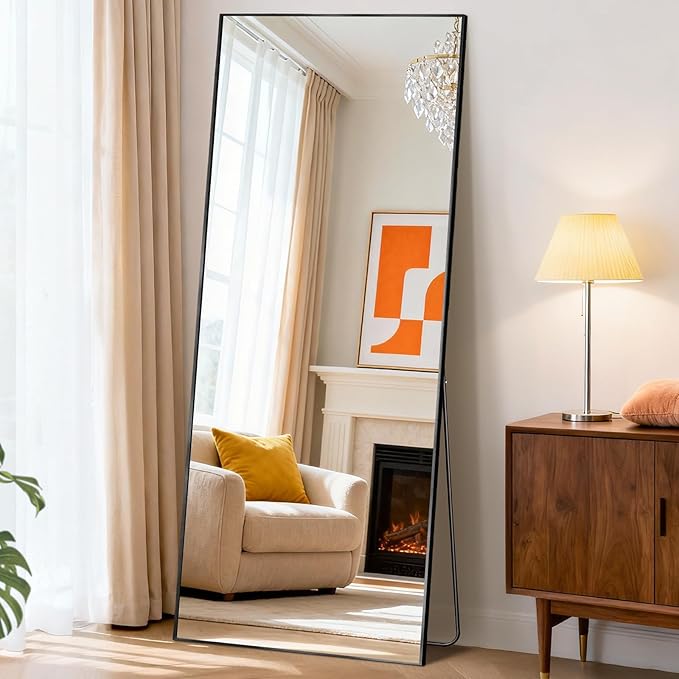 DUMOS Full Length Mirror with Stand, 68"x26" Floor Mirror with Aluminum Alloy Frame for Bedroom, Standing Full Body Mirror with Shatter-proorf Nano Glass for Wall, Living Room, Cloakroom, Black