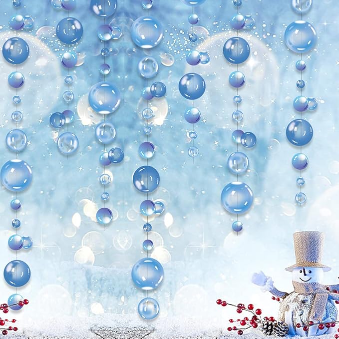 Transparent Bubble Garlands Mermaid Party Decoration Colored Blue Flat Cutouts Hanging Streamer for Birthday Baptism Wedding Ocean Wall Decal Baby Shower Under Sea Festal Kid Room Photo Props (Blue)