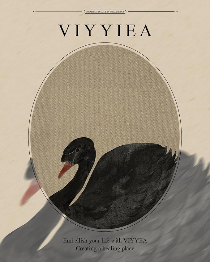 VIYYIEA Gold Framed Black Swan Vintage Canvas Wall Art, Elegant Wildlife Decor for Living Room or Office | Lightweight No Glass Design, Zero-Glare Textured Finish | 16x20 Inch