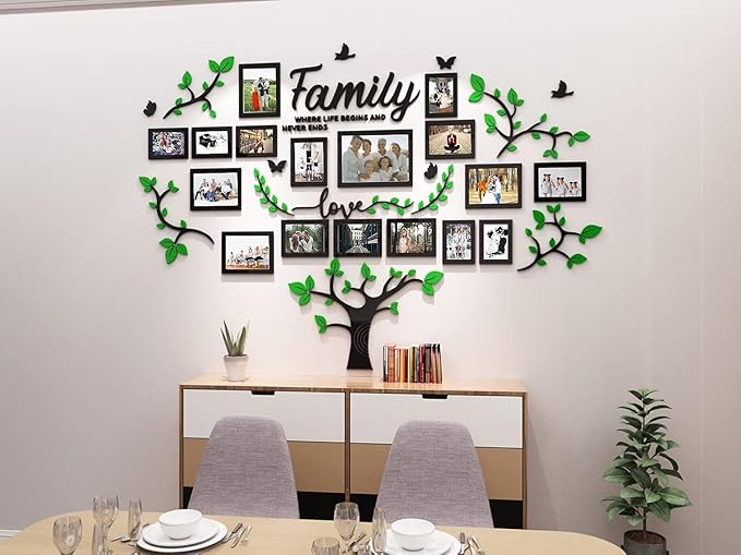 Family Tree Wall Decor - Picture Frames Collage 4x6 5x7 8x10 11x14 3D DIY-Acrylic Photo Frame for Living Room (Green 57 * 81in)