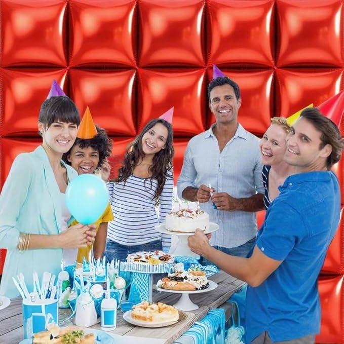 36pcs Red Square Foil Balloons Wall Backdrop with 79pcs Balloon Garland Arch Kit, Double Sided Balloons for Birthday Bridal Shower Anniversary New Year Valentine's Day Prom Party Decorations