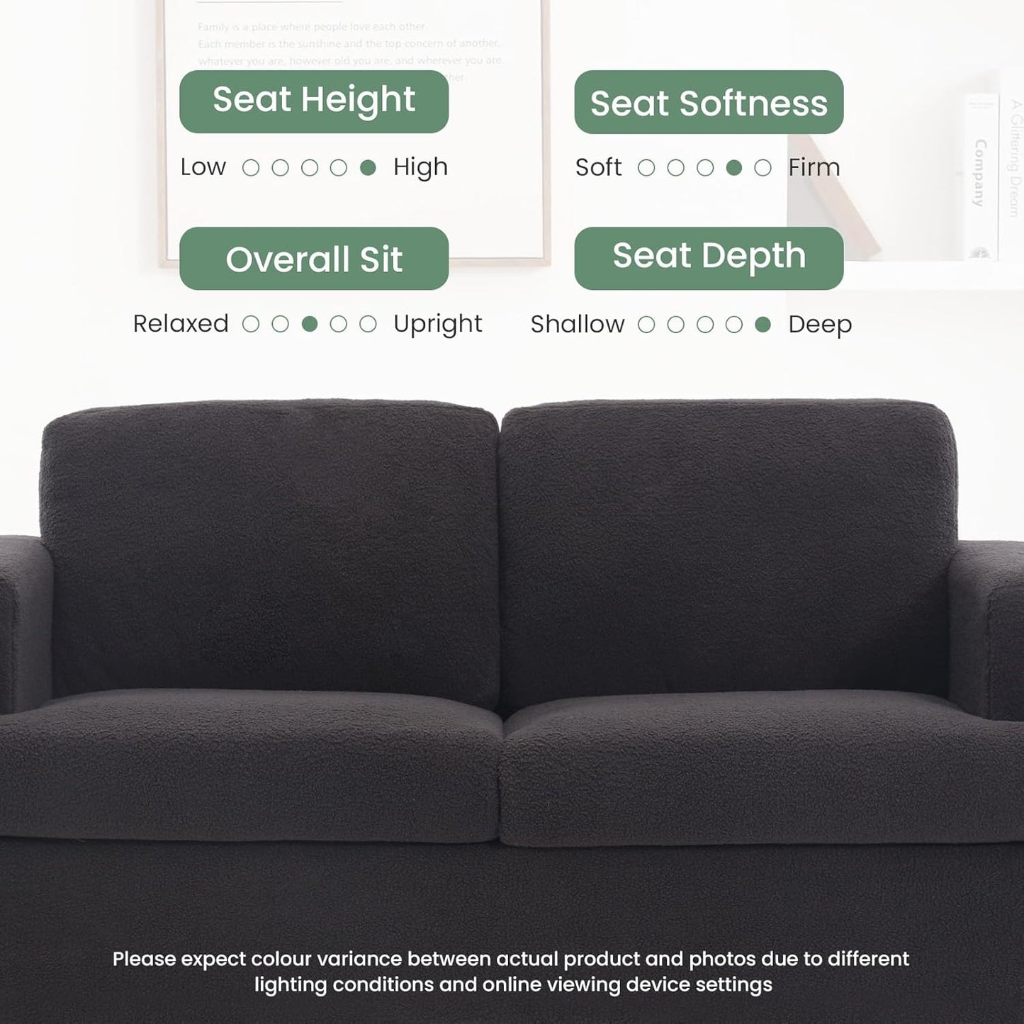 Ottoman Sofa, Modern Comfortable Ottoman with Storage Space for Living Room Apartment Lounge Sofa, Black Bouclé