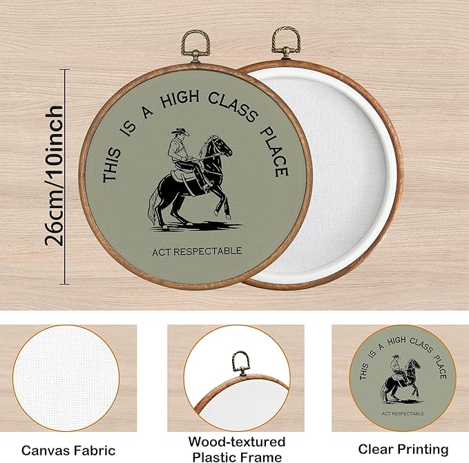 KSDUT Western Cowboy Wall Art Decor - Preppy Trendy Southwestern Wall Art Canvas Frame Hanging Prints, Foyer Entryway Modern Round Wall Decor for Dorm Home Decorations 10"x10"