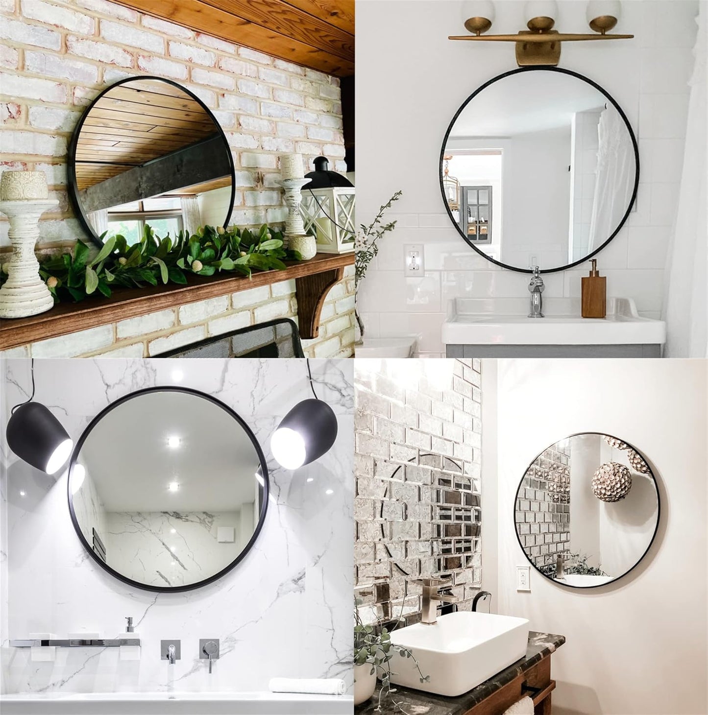 BEAUTYPEAK 18 Inch Round Mirror, Metal Frame Circle Mirror, Wall Mounted for Entryway, Bathroom, Vanity, Living Room, Black