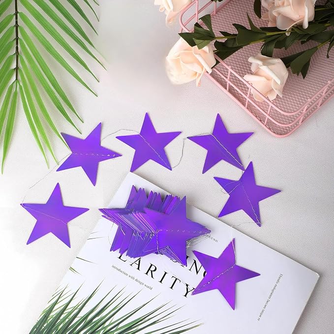 Patelai Glitter Star Garland Banner 2026 Graduation Decor 130 Feet Star Hanging Banner Twinkle Backdrop for Party Birthday Classroom Wedding Supplies(Holographic Purple)