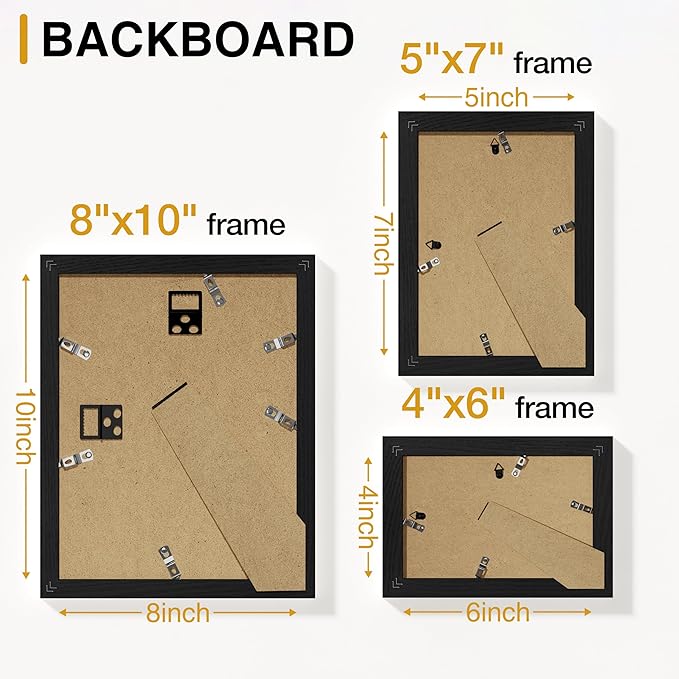 Vittanly 12 Pack Picture Frames Collage Wall Decor for Mounting or Tabletop Display, Gallery Wall Frame Set for Family, Multi Sizes Including 4pcs 8x10, 4pcs 5x7, 4pcs 4x6, Black